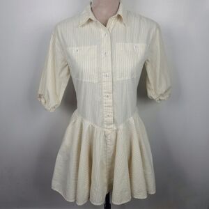 Free People Everly Shirtdress Butterly Yellow White Striped Cotton Mini Dress XS